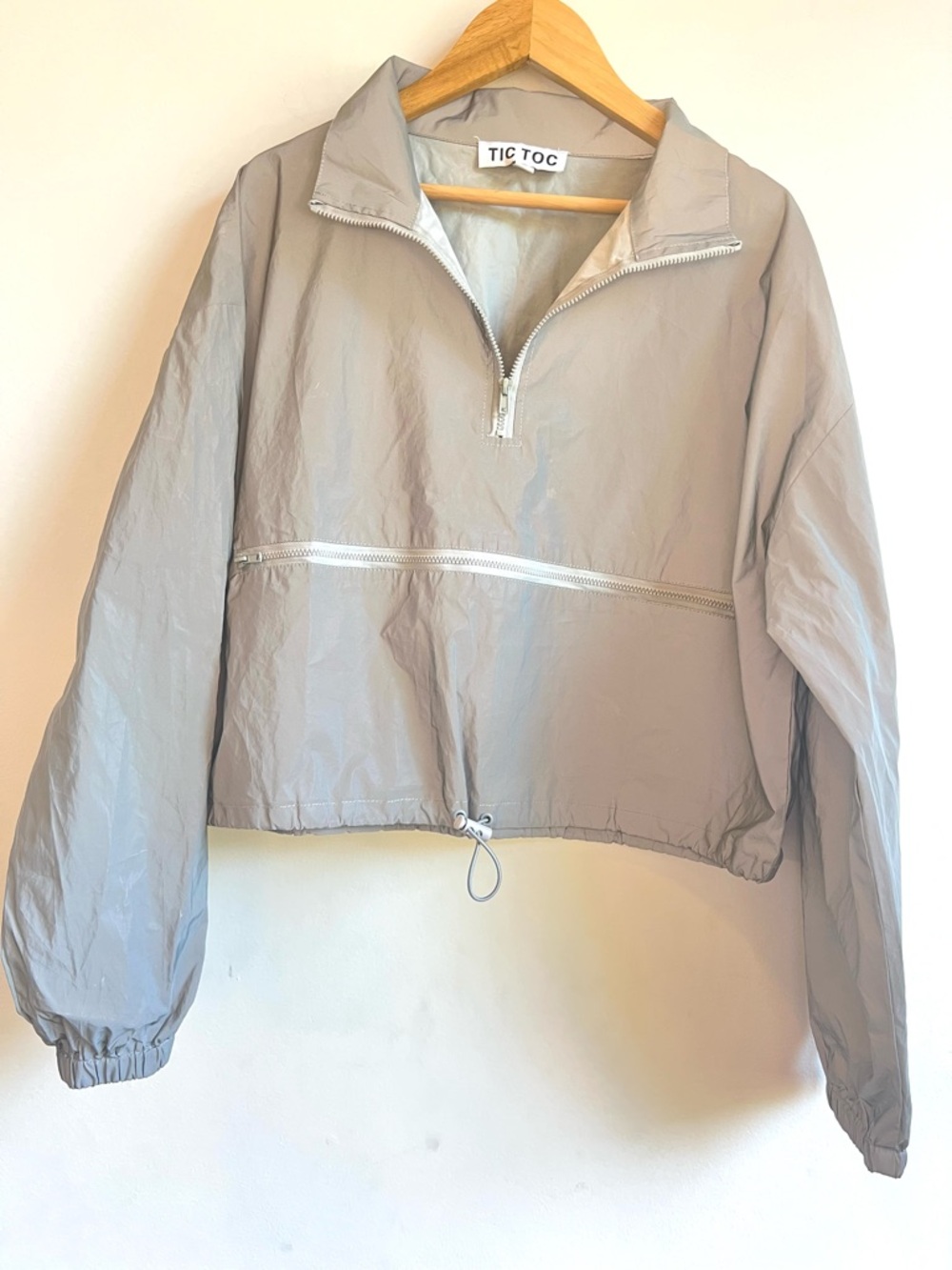 Tic Toc Women's Light Gray Half-Zip Bomber Jacket